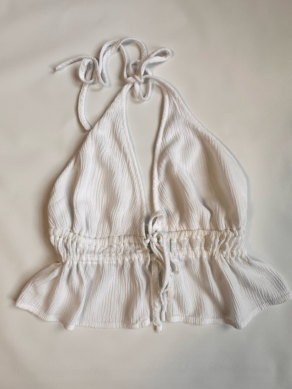 Garage White Halter Tie-Front Peplum Camisole